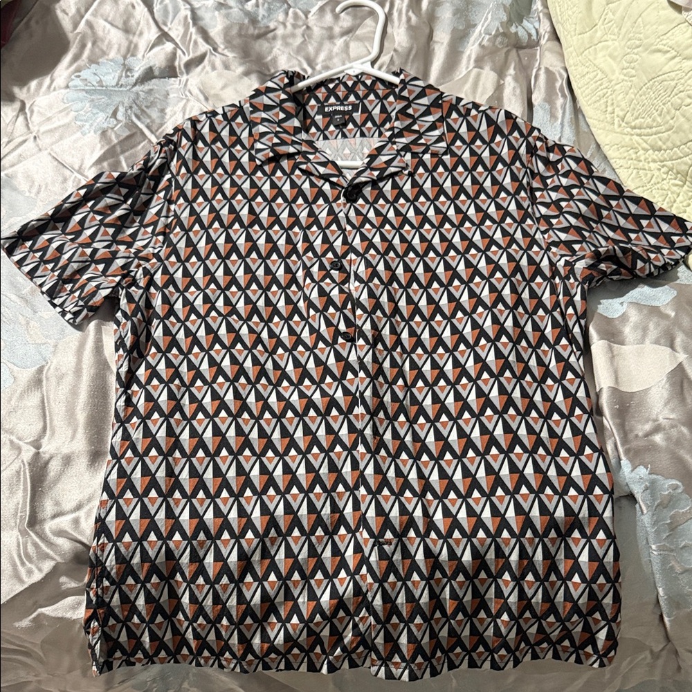 Express Black and Brown Geometric Men's Shirt